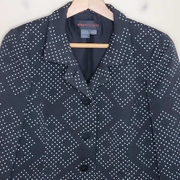 Nina Mclemore | Black & White Geometric Dot Print Blazer Size 4 - Picture 2 of 6